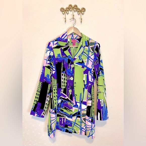 Dandy Colorful Abstract Blazer w/large buttons Layered or just as is as a dress - Picture 1 of 6